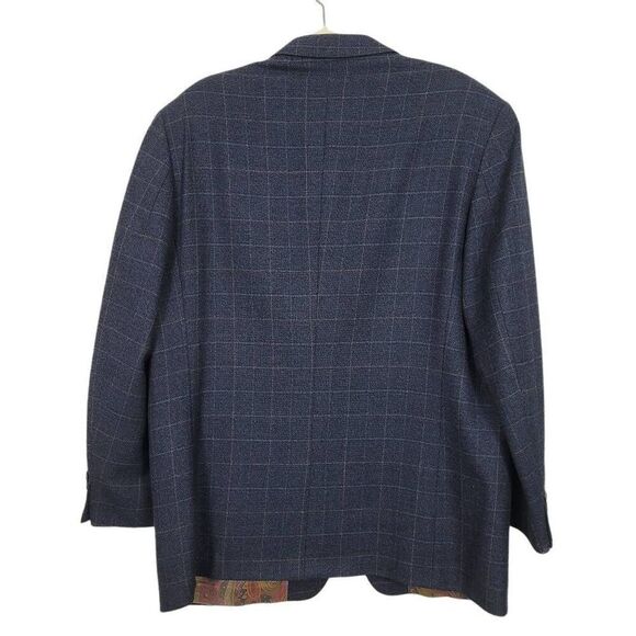 Ralph Lauren Blue Windowpane Wool Blazer Jacket Sz 46‎ R Paisley Satin Interior - Picture 2 of 12